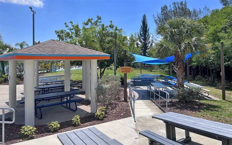 pavilions and cabanas with tables at sun splash family waterpark fort myers