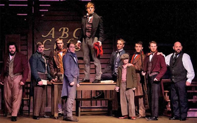 performers dressed in period costume on stage at broadway palm dinner theatre fort myers