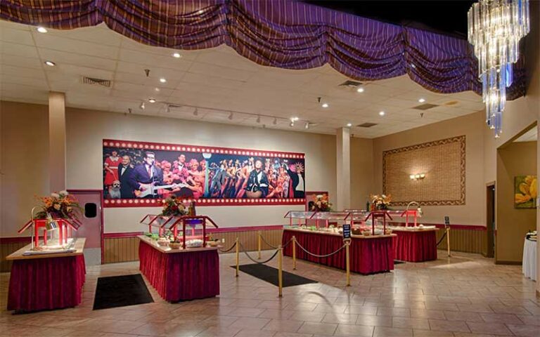 theater lobby area with food buffets at broadway palm dinner theatre fort myers