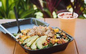 to go salad chicken and avocado with smoothie at crave st augustine