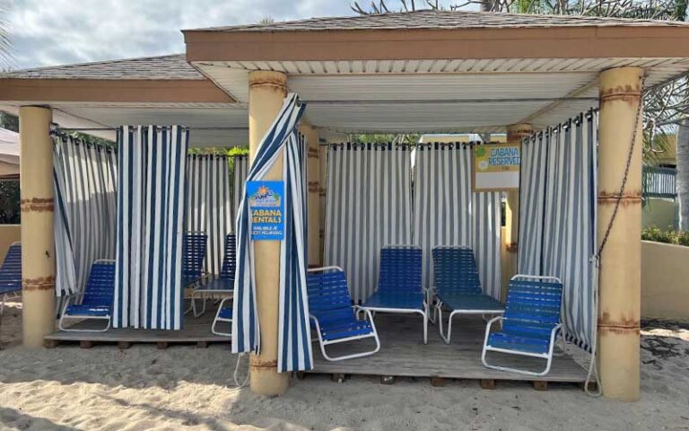 two cabanas with blue chairs at sun splash family waterpark fort myers