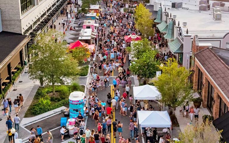 aerial view of crowded street market at hyde park village tampa