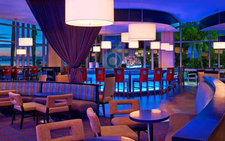 aqua lounge restaurant interior with blue evening lighting at the westin tampa bay
