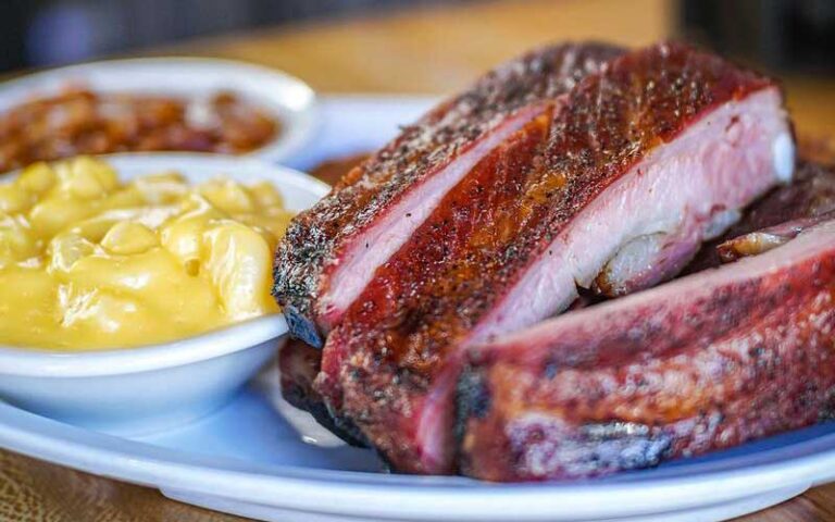 barbecue ribs with mac n cheese and beans at jimbos pit bar b q tampa