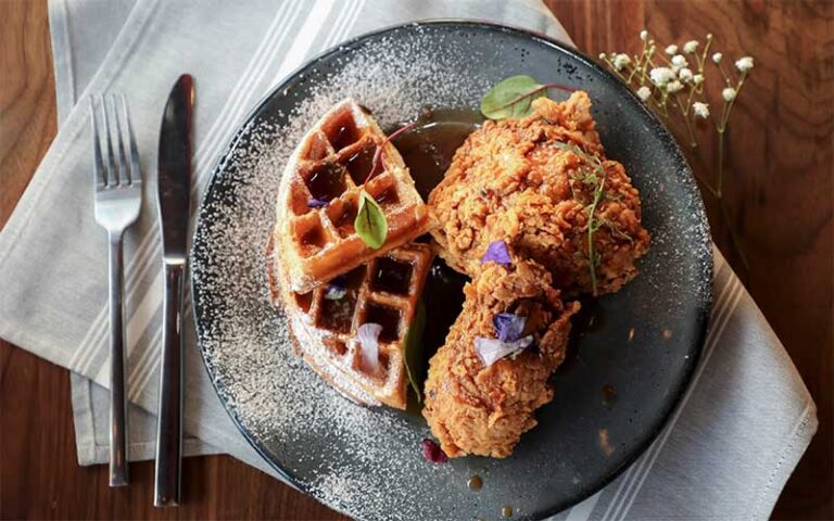 chicken and waffles entree at unit b eatery and spirits ft lauderdale