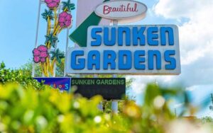 exterior daytime view of roadside sign at sunken gardens st petersburg