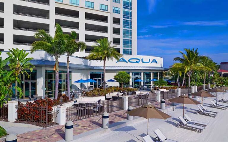 exterior of aqua restaurant on beach with patio at the westin tampa bay