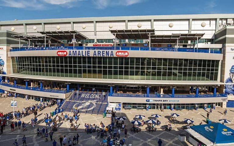 exterior sports stadium with crowds at amalie arena tampa