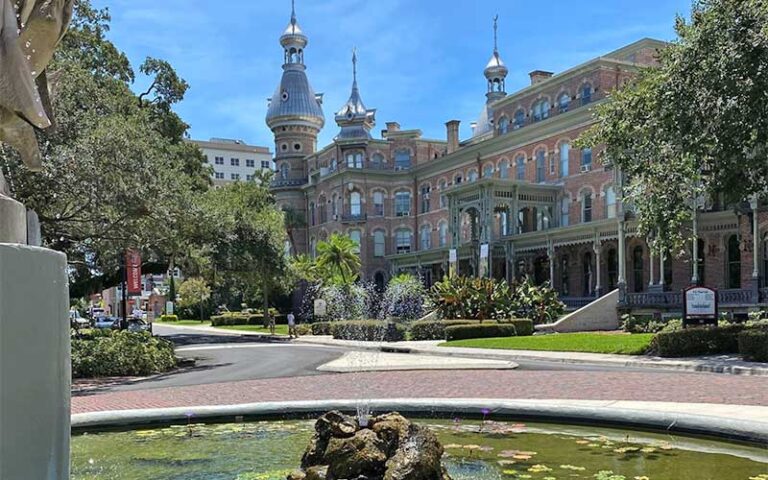 front exterior of building with fountain in foreground at henry b plant museum tampa