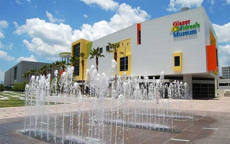 front exterior with fountain splash pad at glazer childrens museum tampa