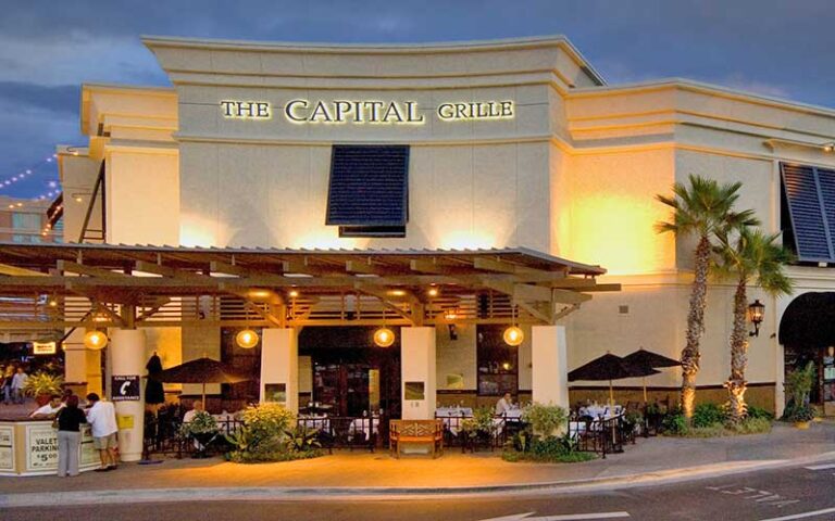night exterior of restaurant with front entrance at the capital grille tampa