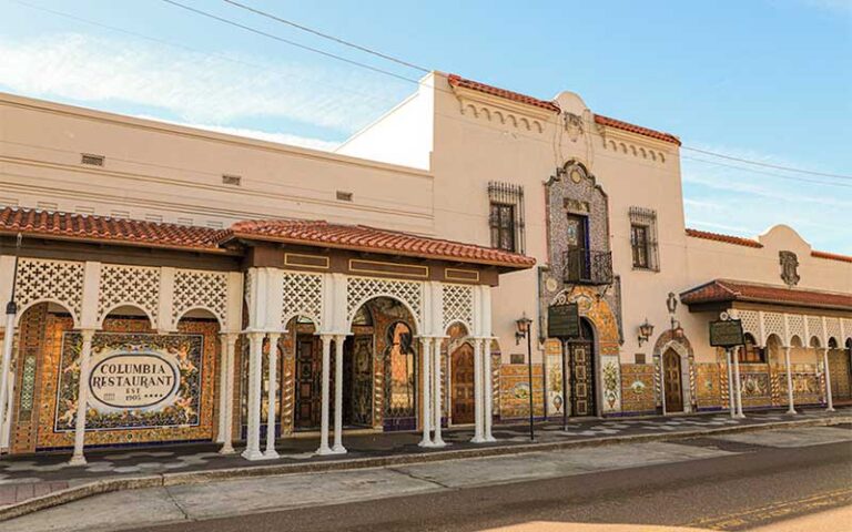 period spanish colonial style building front exterior at columbia restaurant ybor city tampa