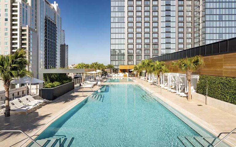 rooftop pool with high rise and downtown view at jw marriott tampa water street