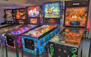 row of pinball machines at retro zone arcade fort myers