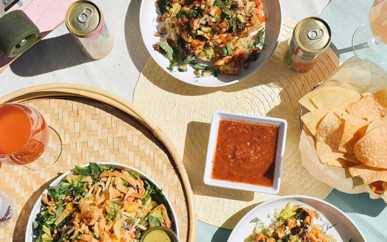 spread of salads and drinks at cali tampa