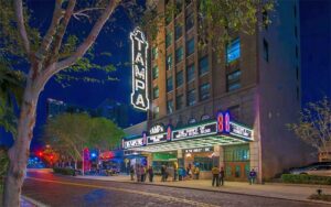 street view of historic theater building with marquee at tampa theatre