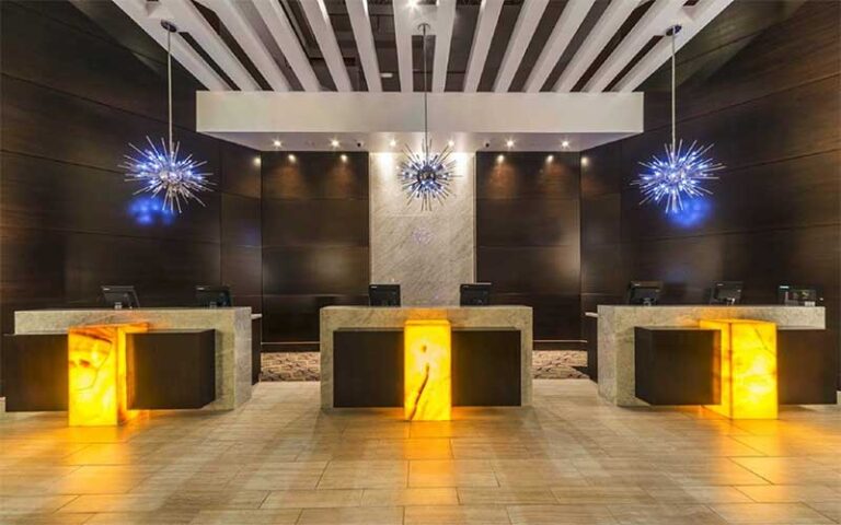 stylish front desk lobby area at hilton tampa downtown