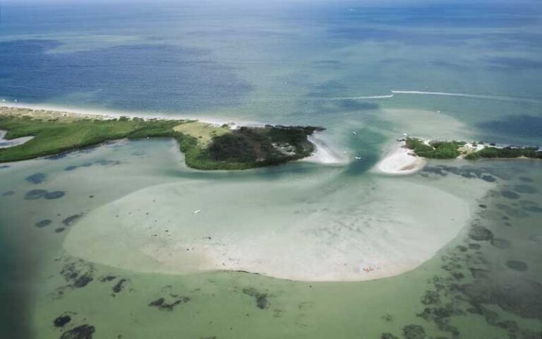 aerial view of shell key preserve inlet and sand bar at get up and go kayaking tampa