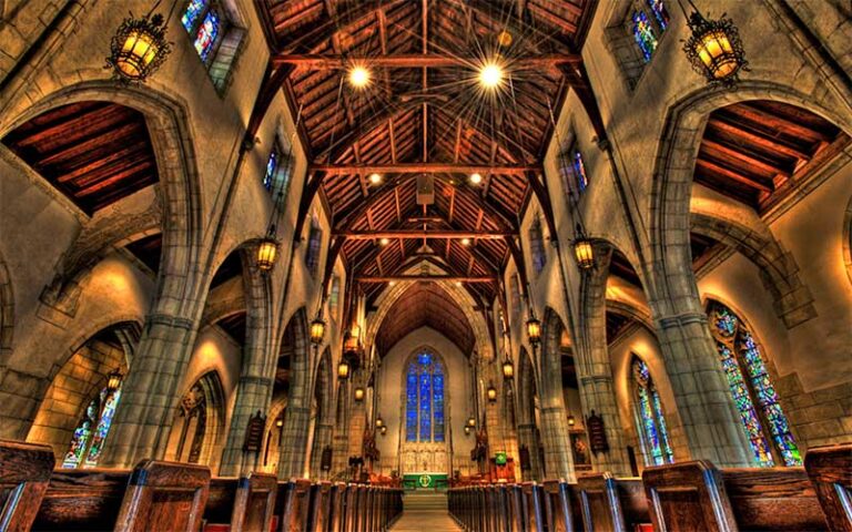 church interior with timber high vaulted ceiling at the church of bethesda by the sea west palm beach