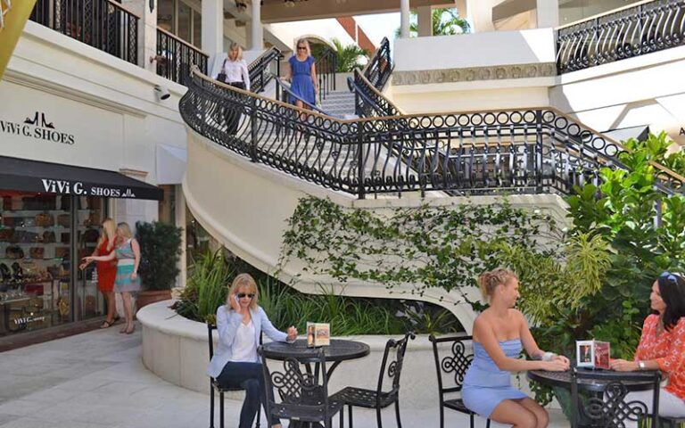 courtyard with stairs of shopping area with shoe store at esplanade palm beach