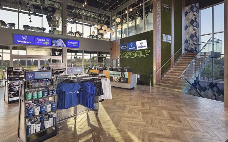 front desk lobby with merchandise at topgolf tampa