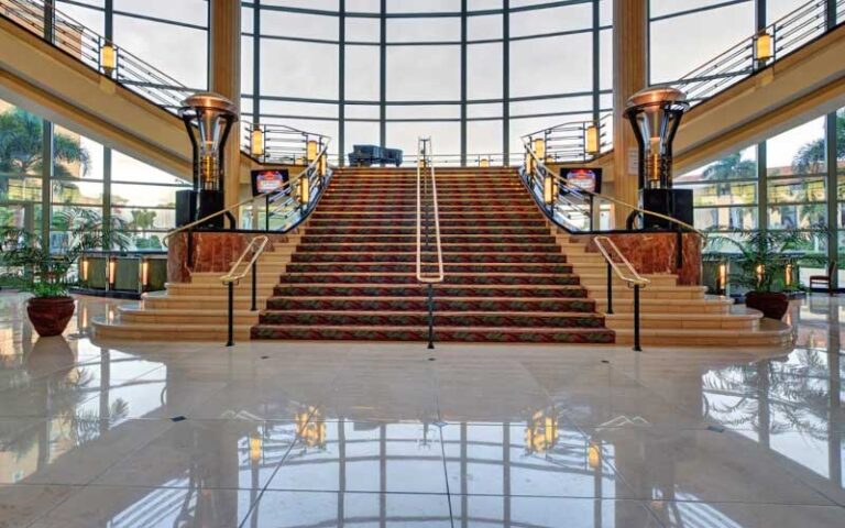 grand staircase over marble floor with atrium at kravis center for the performing arts west palm beach