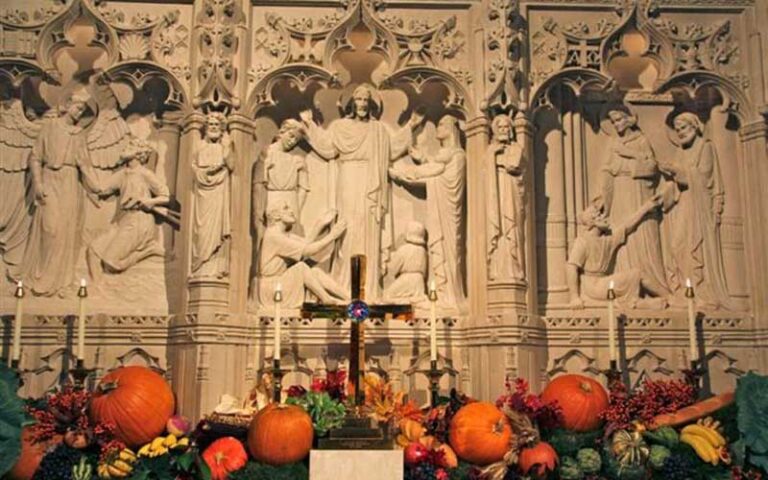 interior altar piece with pumpkins and cross at the church of bethesda by the sea west palm beach