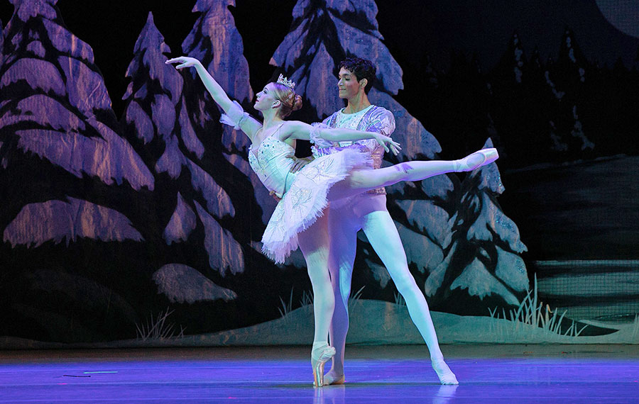 male and female ballet dancers on stage for nutcracker at straz center for the performing arts tampa
