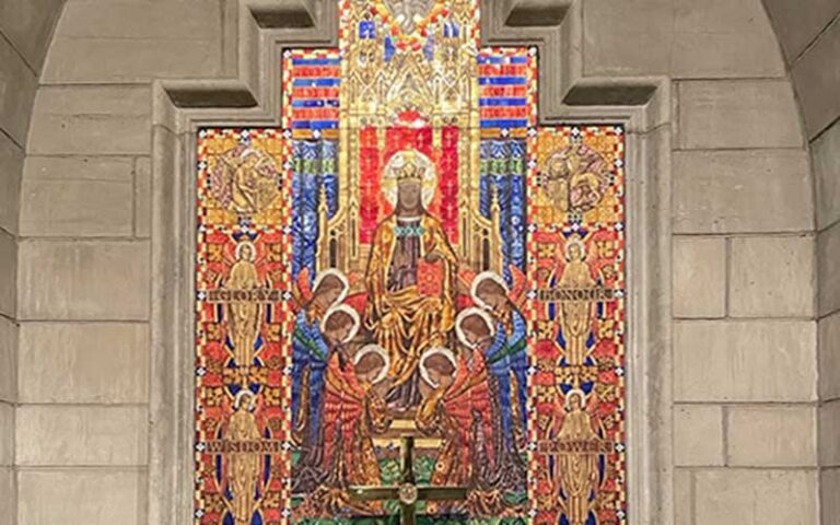 stained glass window piece with saints and holy figures at the church of bethesda by the sea west palm beach