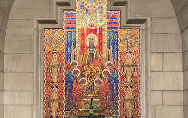 stained glass window piece with saints and holy figures at the church of bethesda by the sea west palm beach