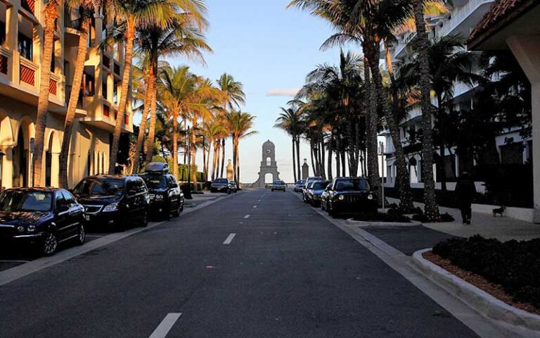 worth avenue view with clock tower on beach at esplanade palm beach