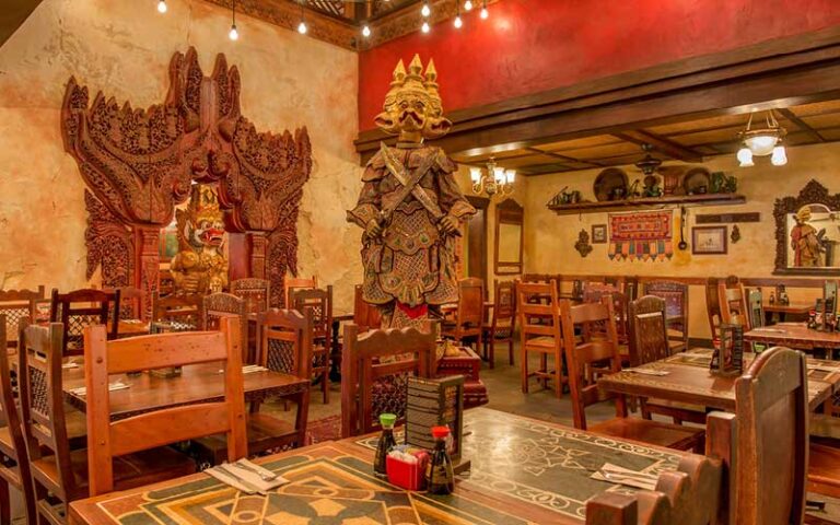 buddhist themed dining interior at yak and yeti restaurant disney animal kingdom