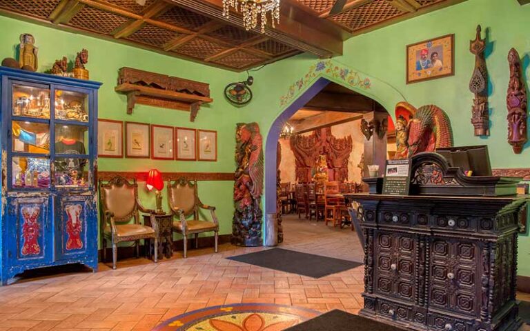 eastern decor lobby area at yak and yeti restaurant disney animal kingdom