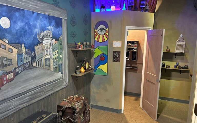 escape room interior with art and clues at edge escape room kissimmee