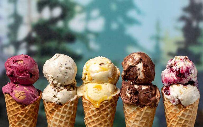 five double scoop waffle cones in a row at salt and straw cocowalk miami
