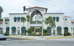 front exterior across intersection of historic landmark at paramount theatre building west palm beach