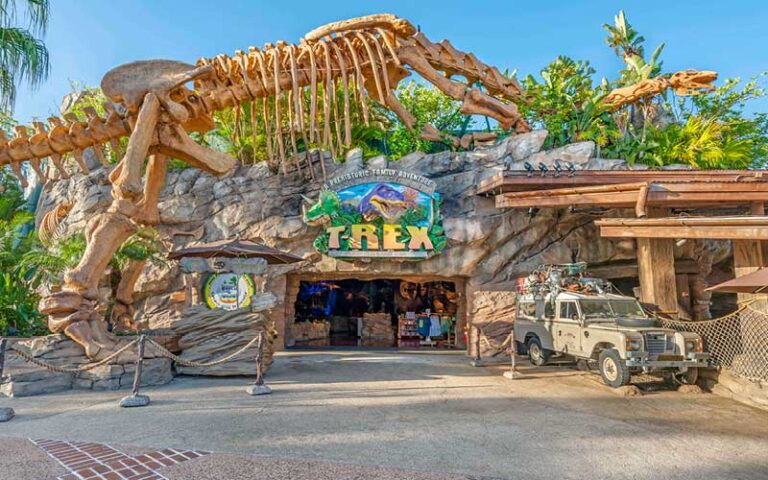 front exterior of restaurant at t rex cafe disney springs