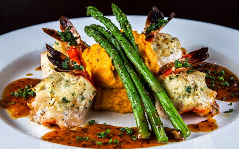 grilled shrimp entree with asparagus at city cellar wine bar grill west palm beach