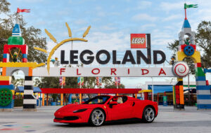 lego model of red ferrari car at legoland florida gateway entrance