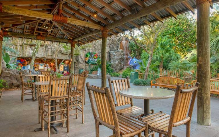 patio dining area at rainforest cafe disney animal kingdom