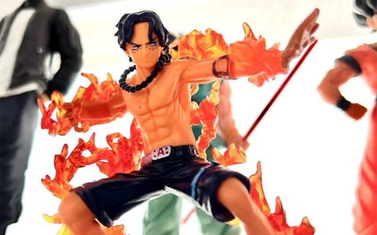 anime figurine man with flaming arms at anime world orlando