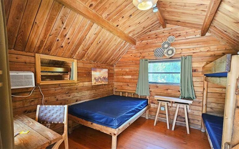 log cabin interiors with bunk beds at lion country safari koa west palm beach