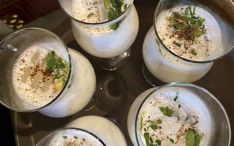 platter of glasses of white beverage at new punjab indian restaurant orlando