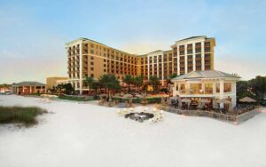 aerial exterior morning view of hotel on dunes at sandpearl resort clearwater beach