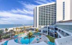 aerial of beachside pool area at wyndham grand clearwater beach