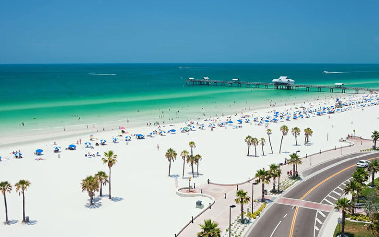 aerial view of beach with pier at pier 60 park clearwater beach