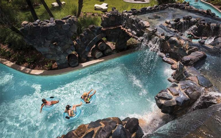 aerial view of lazy river with tubers at four seasons resort orlando walt disney world