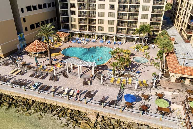 aerial view of pool and cabana area at holiday inn suites clearwater beach