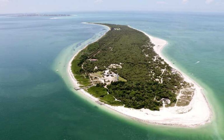 aerial view of shell key with beaches and green gulf at dolphin landings charter boats st pete beach