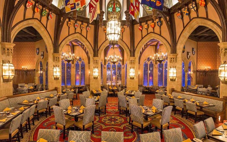 banquet hall dining area with medieval decor at cinderellas royal table at magic kingdom walt disney world resort orlando